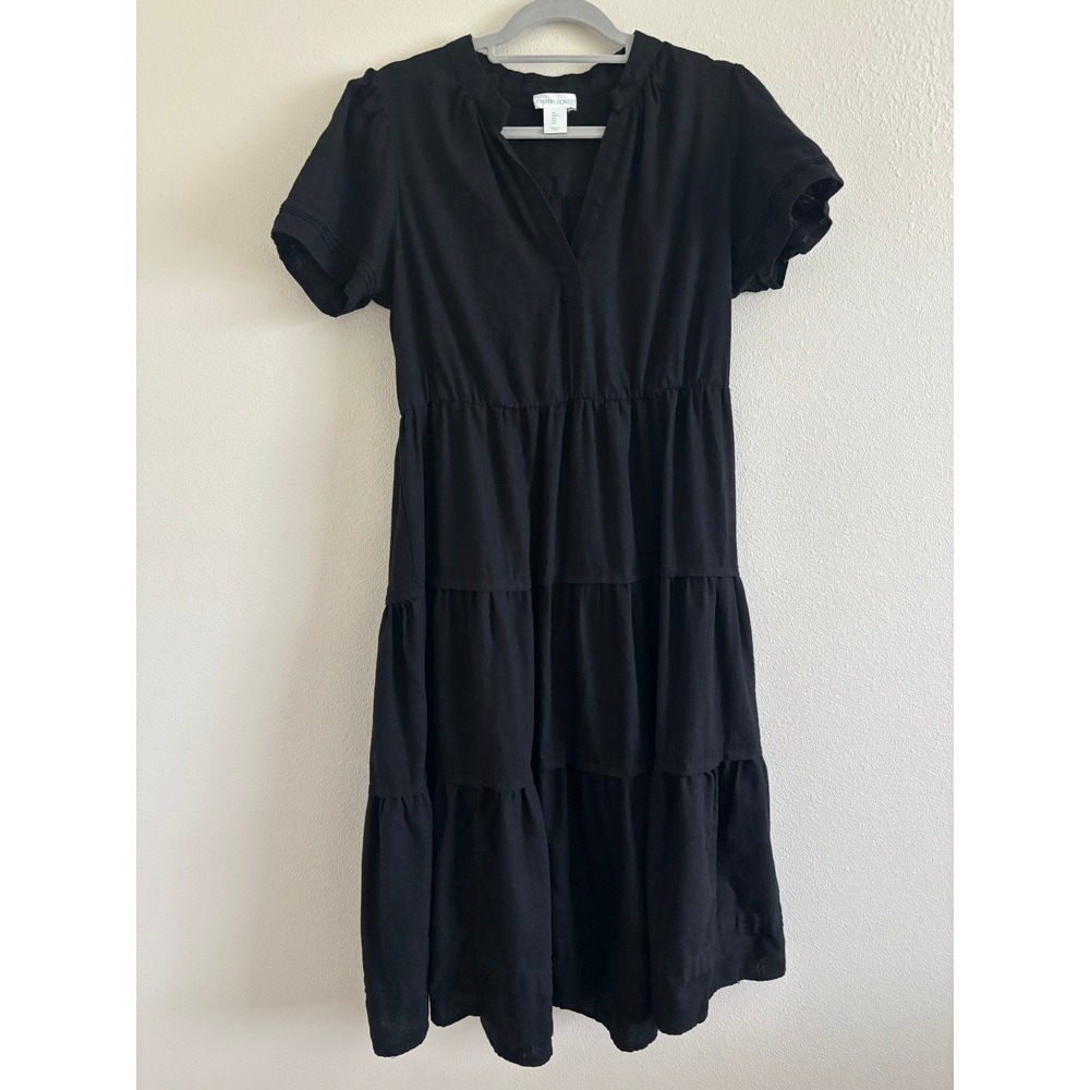 Cynthia Rowley Maxi Dress Womens Large Black Linen Resort Preppy Luxury
